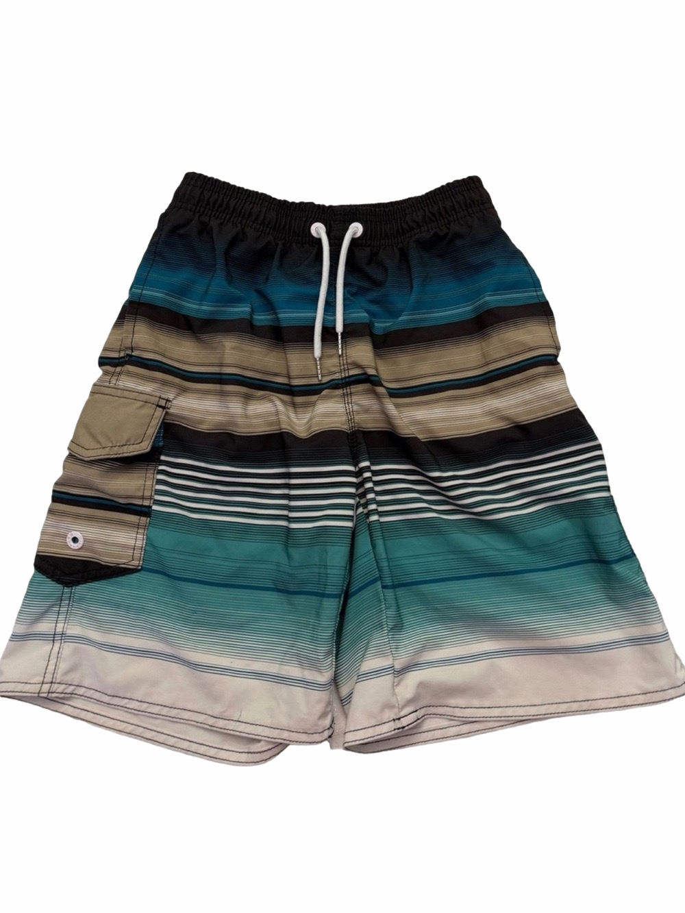 Kirkland Men Small Striped Swim Trunks Water Shorts Black, Blue, Tan Pool Summer